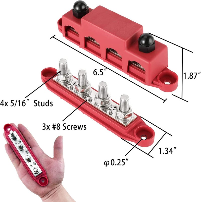 Young Dance Universal 4 Post 5/16" Power Distribution Block, (M8) Marine Busbar, 250 Amp Rating, 12v Bus Bar Terminal Block for Marine, Automotive and Solar Wiring(1 Set，with Protective Cover) - Image 3